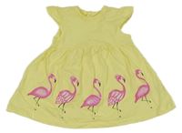 Žlté bavlnené šaty s plameňáky Blukids