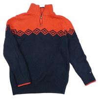 Tmavomodro-červený svetr s rolákem Tommy Hilfiger