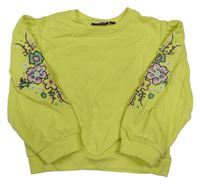 Citronová oversize crop mikina s kvetmi Persival