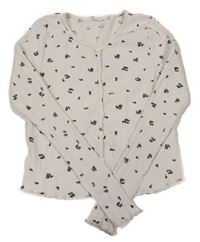 Smotanové kvietkovane rebrované crop tričko H&M
