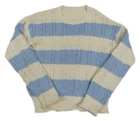 Smetanovo-svetlomodrý pruhovaný vzorovaný oversize sveter Dunnes