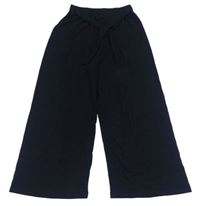 Čierne rebrované culottes nohavice so zavazováním H&M