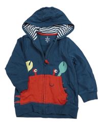 Petrolejová propínací mikina s krabem a kapucí Mothercare