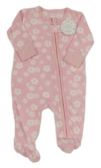 Nový - ružovo-biely kvetovaný fleecový overal pure baby