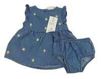 Nové - 2Set - Modré rifľové šaty s citrony a volánky + kalhotky na plenky F&F