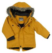 Hořčicová šusťáková zimní parka s kapucí s kožešinou PRIMARK