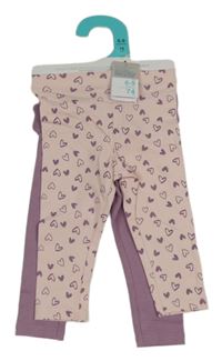 Nové - 2x - Legíny - Světlerůžové se srdíčky, fialové PRIMARK