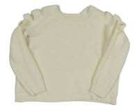 Smotanový rebrovaný pletený crop sveter s prestrihmi