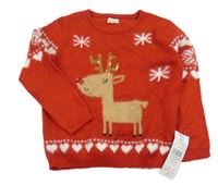 Nové - červený melírovaný sveter so sobom s flitrami a trblietkami F&F