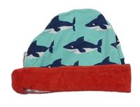 Azurovo-červená čapica so žralokmi maxomorra