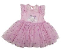 Svetloružové tylové šaty s Minnie a srdiečkami a hviezdičkami a volánikmi Disney