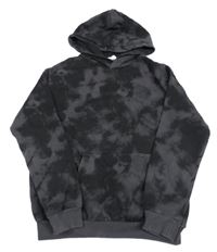 Tmavošedo-černá batikovaná mikina s kapsou a kapucí H&M