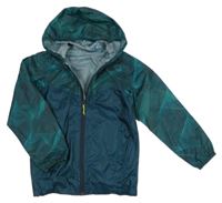 Tmavopetrolejová šušťáková nepromokavá funkčná bunda so vzorom a kapucňou Quechua