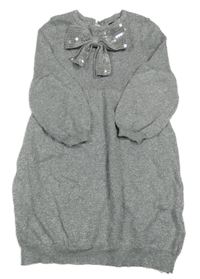 Sivo-strieborné melírované svetrové šaty s mašlou s flitrami M&S