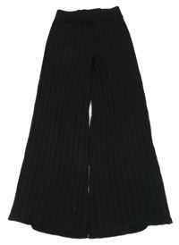 Černé třpytivé žebrované široké úpletové kalhoty ZARA