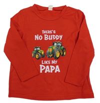 Červené triko s traktory a nápisy 