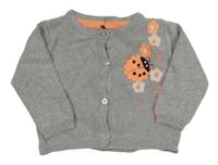 Sivý melírovaný prepínaci sveter s lienkou a kvetmi