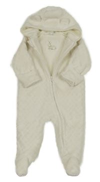 Biela károvaná plyšová podšitá kombinéza s kapucňou s uškami TEX