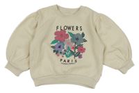 Smotanová tepláková oversize mikina s kvietkami a nápismi Nutmeg