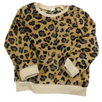 Světlehnědo-hnedo-čierno-béžová vzorovaná plyšová mikina SHEIN