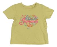 Žluté tričko se srdíčkem z kytiček a nápisy PRIMARK