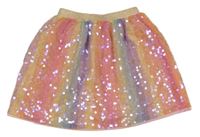 Farebná pruhovaná tylová flitrová podšitá sukňa so zlatým pasom