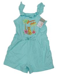 Nové - belasý letný overal so šelmou a palmami a volánikmi PRIMARK