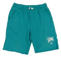 Modrozelené teplákové kraťasy s palmami a nápisom H&M