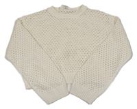 Smetanový ažurový pletený crop svetr H&M