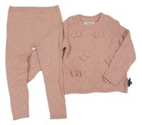 Nové - 2Set - Pudrový melírovaný vzorovaný úpletový svetr s mašlemi + legíny F&F