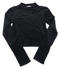 Čierna zamatová crop mikina s prestrihom H&M