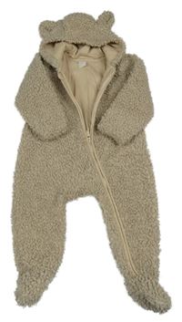 Béžová huňatá podšitá kombinéza s kapucí s oušky H&M