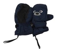 Tmavomodro-černé šusťákové zimní palcové rukavice s medvídkem lupilu