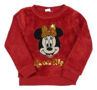 Červená chlpatá mikina s Minnie a flitrami Disney
