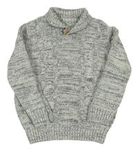 Sivý melírovaný sveter s golierom a copánkovým vzorom Topolino