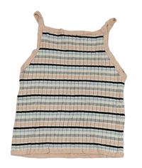 Svetloružová -farebný pruhovaný rebrovaný pletený crop top H&M
