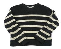 Antracitovo-biely pruhovaný žinylkový crop sveter M&S