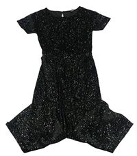 Černý třpytivý sametový slavnostní culottes overal s páskem Tu