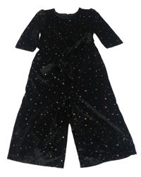 Černý třpytivý sametový slavnostní culottes overal s hvězdami St. Bernard