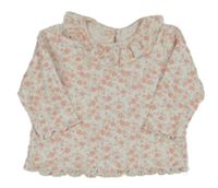 Biele kvetované rebrované tričko s golierikom Matalan