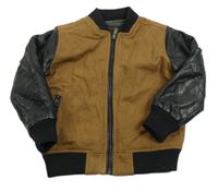 Hnědo-černá vlněno/koženková zateplená bunda Next