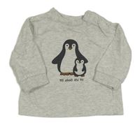 Svetlosivé melírované tričko s tučňáky Topomini