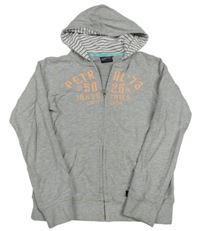 Sivá melírovaná prepínaci mikina s nápisom a kapucňou Petrol Industries