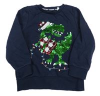 Tmavomodrá mikina s dinosaurem z flitrů C&A
