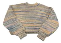 Modro-ružovo-žltý melírovaný crop sveter Primark