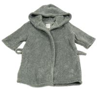 Šedý melírovaný chlupatý župan s kapucí