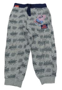 Šedé melírované tepláky s Tomíkem a nápisy Tu