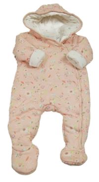 Ružová kvetovaná zateplená kombinéza s kapucňou Miniclub