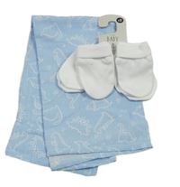 5set - Světlemodrá plena s dinosaury + 4x bílé rukavičky
