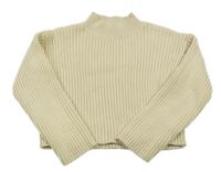 Béžový rebrovaný crop sveter